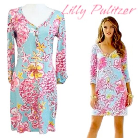 Lilly Pulitzer Palmetto Dress Breakwater Blue Lolita Print Size M 100% Cotton - Picture 1 of 15